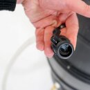 B-Ware YERD Regentonne / Regenfass, 170 Liter, schwarz, zerlegt – mit kindersicherem Deckel, kompakt, schnell aufgebaut, mit Schlauch, Absperrhahn & Laubschutz, aus frostsicherem Kunststoff - Vorführmodell mit leichten Gebrauchsspuren