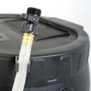 B-Ware YERD Regentonne / Regenfass, 170 Liter, schwarz, zerlegt – mit kindersicherem Deckel, kompakt, schnell aufgebaut, mit Schlauch, Absperrhahn & Laubschutz, aus frostsicherem Kunststoff - Vorführmodell mit leichten Gebrauchsspuren