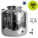 B-Ware Fischer -Lahr® Edelstahlkanne geschweißt: POLISHLINE Wasser-Edition H2O, 50 Liter Inhalt, Edelstahl Getränkefass speziell für Wasser , Trinkwasser-Behälter INKL. V4A Edelstahlhahn, Leicht undicht !