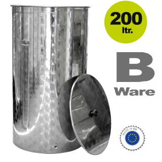 B-Ware Fischer Grundtank: Fischer Serie Q 200 Liter, Edelstahlbehälter rund, Basis variabel für Immervolltank oder Saftfass, Edelstahl-Fass offen inkl. Deckel ohne Schwimmdeckel mit Dellen