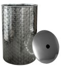 B-Ware Fischer Grundtank: Fischer Serie Q 200 Liter, Edelstahlbehälter rund, Basis variabel für Immervolltank oder Saftfass, Edelstahl-Fass offen inkl. Deckel ohne Schwimmdeckel mit Dellen