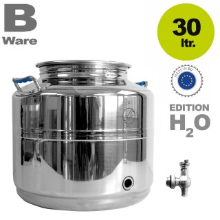B-Ware Fischer-Lahr® Edelstahlkanne geschweißt: POLISHLINE Wasser-Edition H2O, 30 Liter Inhalt, Edelstahl Getränkefass speziell für Trinkwasser-Lagerung, Trinkwasser-Behälter - ACHTUNG nur bis Griff befüllbar !!