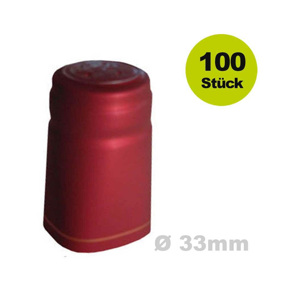 Weinflaschen-Kapsel: Schrumpfkapsel Rot Satin mit Goldrand Decor und Kopfprägung 33 x 55 mm, 100 Stück 	 
		 (Schrumpfkapseln, Schrumpfkapsel, Verschluss, Flaschenverschluss)  
	