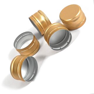 Flaschenverschlüsse: Maschinen-Schraubverschlüsse (ohne Gewinde)  für PP28, mit Abrisslasche / Originalitätsring, Drehverschluss Farbe gold