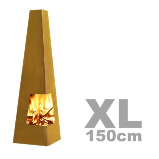 XXL Designer Gartenkamin Terrassen Ofen Feuerstelle aus hochwertigem Cortenstahl in Rostoptik Edel Rost KarmaWorks 