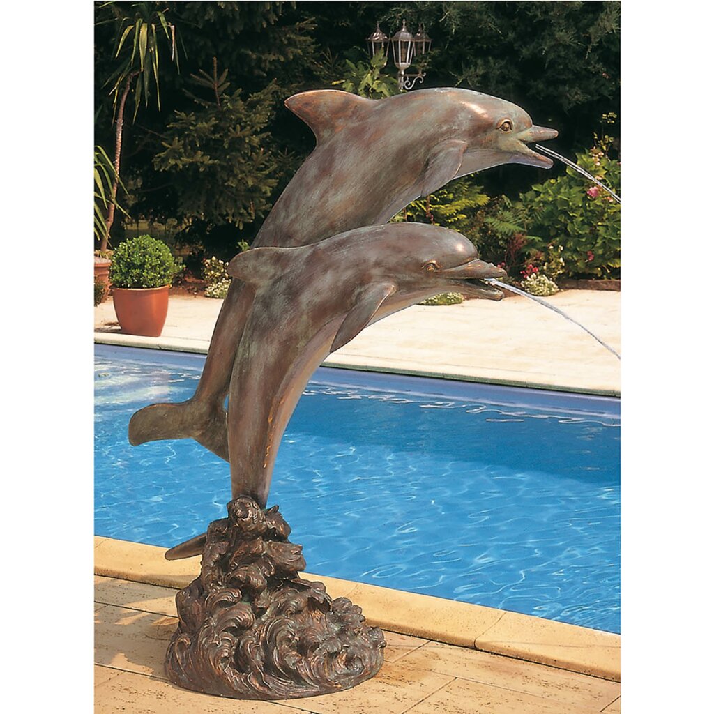 Gartendeko: Bronzefigur Delfine, Wasserspeier/Brunnen, 103 cm hoch 	 
		 (Bronzefigur,Bronzeskulptur, Bronze Delfin, Bronze Delfine, Bronzefigur günstig , Rottenecker 88133)  
	