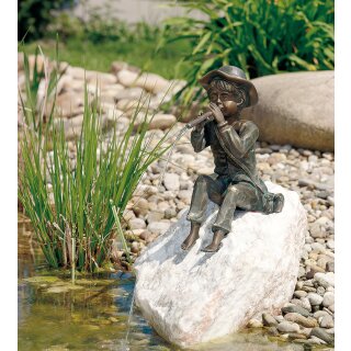 Gartendeko Figur: Bronzefigur Garten,  Toni, Wasserspeier/Brunnen,  32 cm hoch