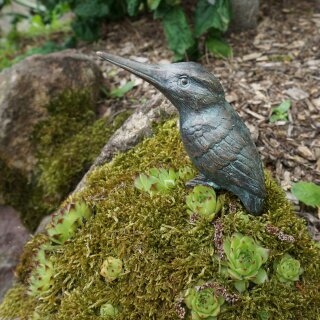 Gartendeko Figur: Bronzefigur Garten,  Eisvogel groß, 13,5 cm hoch, Flügel geschlossen, original Rottenecker Objekt