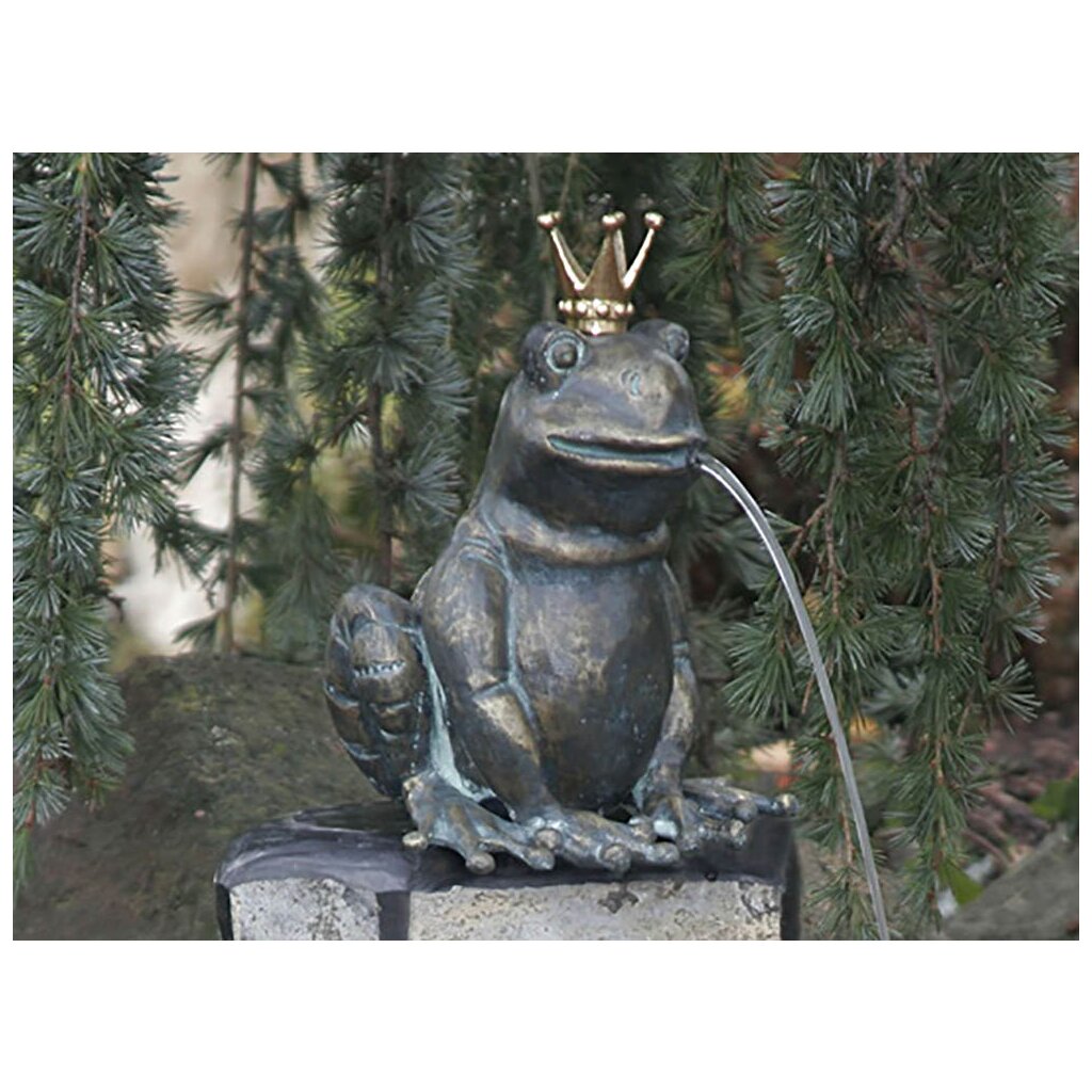 Gartendeko Figur: Bronzefigur Garten, Froschkönig Teodor  mit vergoldeter Krone, Wasserspeier/Brunnen, 23 cm hoch 	 
		 (Bronze, Figur, Garten)  
	