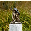Bronze-Figur Frau sitzend: Gartenfigur / Skulptur Demi...