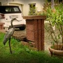 Gartendeko Figur: Bronzefigur Garten, Bronze Graureiher, 56 cm hoch