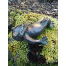 Gartendeko Figur: Bronzefigur Garten, Froschkönig Heinrich, sitzend, Wasserspeier und Brunnen, 11 cm hoch
