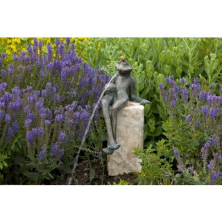 Gartendeko Figur: Bronzefigur Garten, Froschkönig Gunter, Wasserspeier/Brunnen, 32 cm hoch (Restposten)