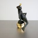 Gartendeko Figur: Bronzefigur Garten,  Froschkönig Dietmar, Wasserspeier/Brunnen, 51 cm breit
