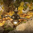 Gartendeko Figur: Bronzefigur Garten,  Froschkönig Dietmar, Wasserspeier/Brunnen, 51 cm breit