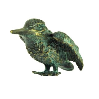 Gartendeko Figur: Bronzefigur Garten,  Eisvogel klein, Flügel offen, 8 cm hoch, original Rottenecker Objekt
