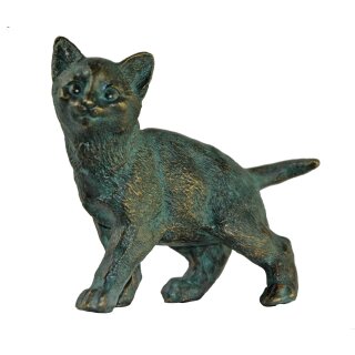 Gartendeko Figur: Bronzefigur Garten,  Junge Katze, stehend, 12 cm