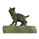 Gartendeko Figur: Bronzefigur Garten, Junge Katze aus Bronze, stehend auf Granit, 42 cm hoch, original Rottenecker Objekt   (Restposten)