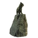 Gartendeko Figur: Bronzefigur Garten, Junge Katze aus Bronze, stehend auf Granit, 42 cm hoch, original Rottenecker Objekt