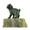 Gartendeko Figur: Bronzefigur Garten, Junge Katze aus Bronze, stehend auf Granit, 42 cm hoch, original Rottenecker Objekt   (Restposten)