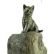 Gartendeko Figur: Bronzefigur Garten,  Junge Katze auf Granit, sitzend, ca. 43 cm hoch, original Rottenecker Objekt