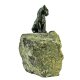 Gartendeko Figur: Bronzefigur Garten,  Junge Katze auf Granit, sitzend, ca. 43 cm hoch  (Restposten)