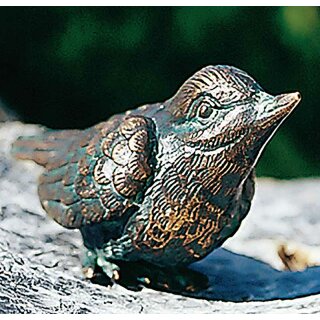 Gartendeko Figur: Bronzefigur Garten, Vogel geneigt mit geschlossenen Flügeln 12cm lang