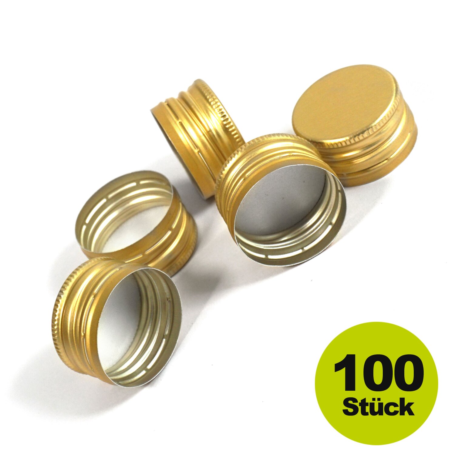 100 Stück Flaschenverschlüssen: Hand-Schraubverschlüsse für PP31.5 Flaschen, mit Abrisslasche / Originalitätsring, Drehverschluss Farbe gold