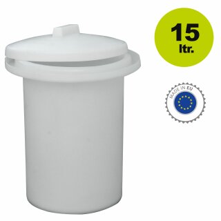 Fischer Sauerkraut-Topf: 15 Liter Gärfass für Sauerkraut / Choucroute, Sauerteig-Bottich, Gemüse Fermentations-Gefäß, ungefärbt weiß, reines lebensmittelechtes PE, mit hermetischem Wasserrand (Gärglocke), 15l entsprechend ca. 9kg frischem Kraut