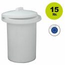 Fischer Sauerkraut-Topf: 15 Liter Gärfass für Sauerkraut / Choucroute, Kimchi, Sauerteig-Bottich, Gemüse Fermentations-Gefäß, ungefärbt weiß, reines lebensmittelechtes PE, mit hermetischem Wasserrand (Gärglocke), 15l entsprechend ca. 9kg frischem Kraut