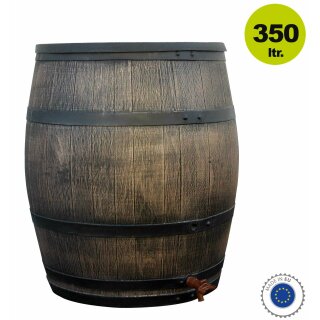 YERD Regentonne Holzfass Design / Regenfass, 350 Liter im Country Stil, abnehmbarer Deckel, mit Auslaufhahn, aus frostsicherem Kunststoff