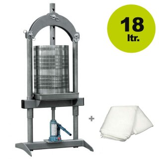 Hand-hydraulische Obst- und Beerenpresse OPRIH18, Set inkl. Presstuch, Edelstahl-Presswanne und Edelstahl-Presskorb