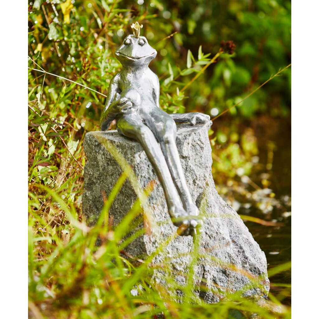Froschkönig Gunter, Aluminium, auf Granitfindling 	 
		 (  Figur, Garten)  
	