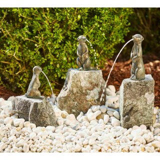 Details:   Gartendeko: Bronzefigur Erdmännchen mittelgroß wsp., Brunnen / Wasserspeier / Bronze, Figur, Garten 