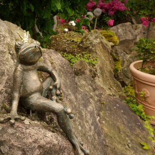 Gartendeko Figur: Bronzefigur Garten,  Frosch,  groß sitzend, Wasserspeier / Brunnen