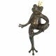 Gartendeko Figur: Bronzefigur Garten,  Frosch,  groß sitzend, Wasserspeier / Brunnen