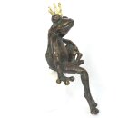 Gartendeko: Rottenecker Bronzefigur Froschkönig  klein sitzend, Wasserspeier / Springbrunnen, Höhe etwa 17cm