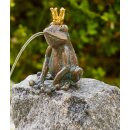 Gartendeko: Bronzefigur Froschkönig, hockend auf Granit, Brunnen / Wasserspeier, inkl. Granitstein mit Bohrung