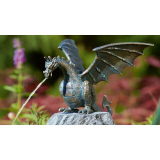 Gartendeko: Bronzefigur Drachenvogel Terrador klein, Wasserspeier/Brunnen, 20 cm hoch