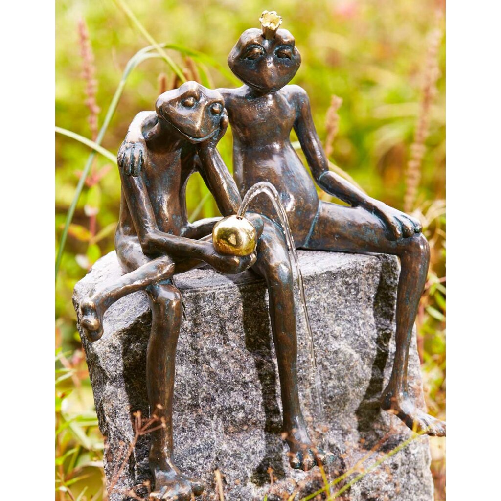 Gartendeko Figur: Bronzefigur Garten, Froschkönig-Paar, Wasserspeier / Brunnnen 	 
		 (Froschönig, Paar, Bronze, Figur,)  
	